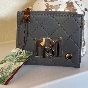 Badgley Mischka Quilted Gray Wallet with Gold Zipper